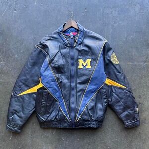 Vintage 90s University of Michigan Leather Jacket Pro Player Size Large